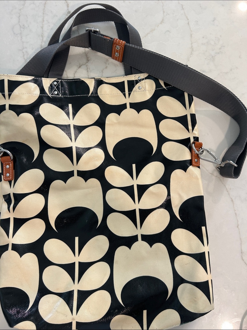 Orla Kiley Canvas Tote Bag with Black & Cream Floral Pattern
